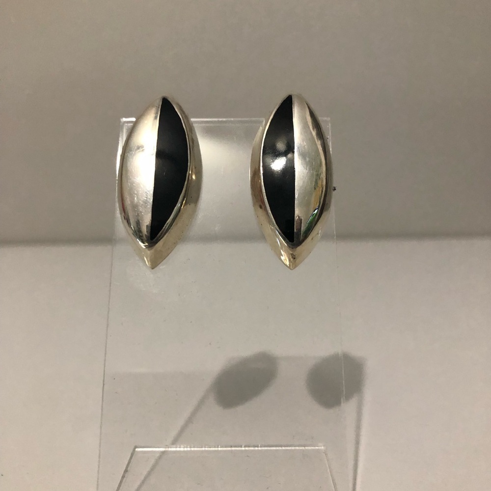 Chunky Sterling Silver & Onyx Made In Mexico Statement Earrings